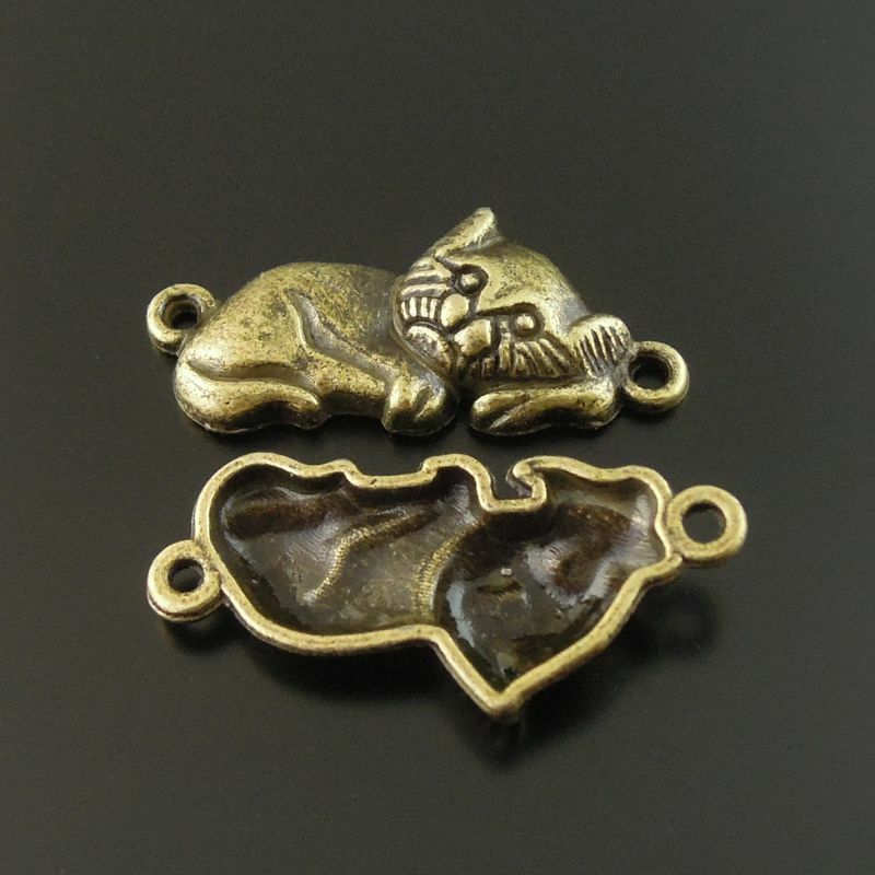 30-pack Antiqued Bronze Sleeping Cat Pendant Alloy Jewelry Connector 23*13*4mm