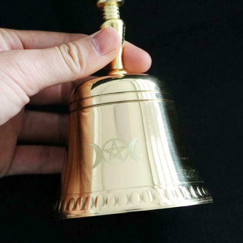 Brass Hand Bell Altar Star Triple Moon Ritual Brass Bells Wiccan Prop Ceremony