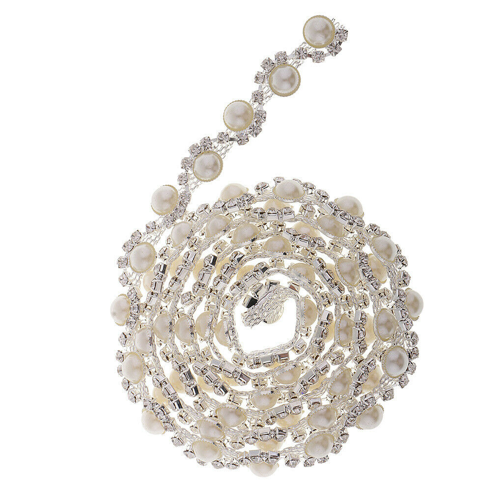 Sewing Trimmings Chain Pearls Rhinestones 1 Meter for Dress Decor
