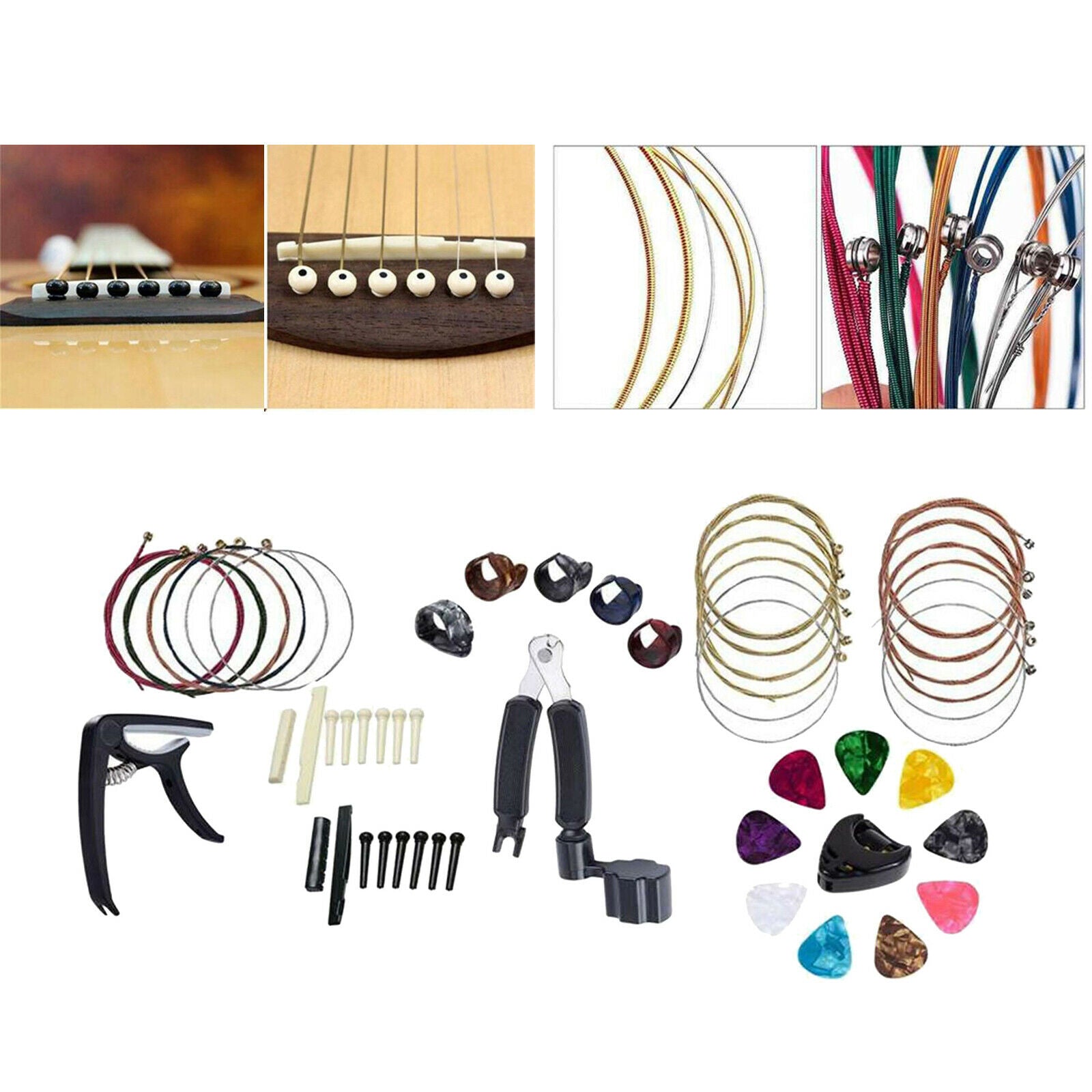51Pcs Guitar Accessories Tuner, 3-in-1 Restring Tool Bridge Pins Maintenance Kit