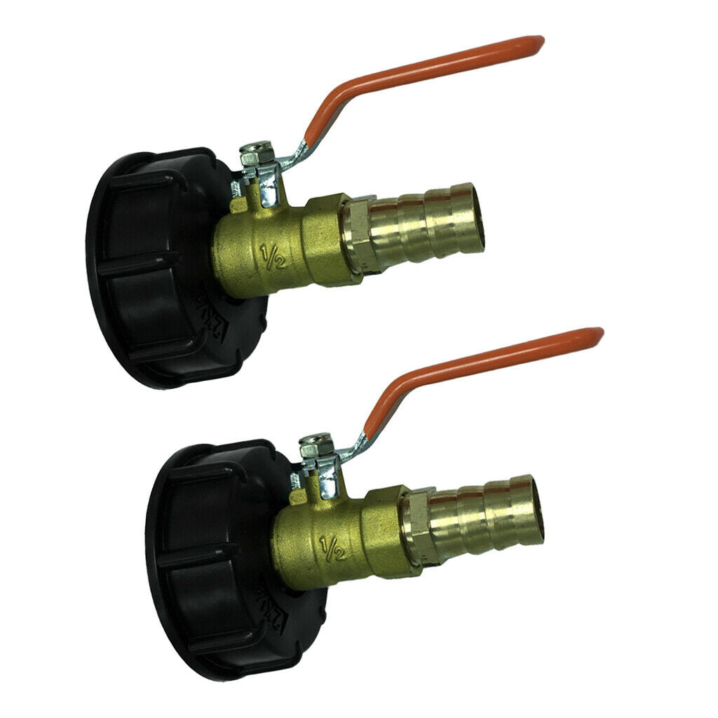 Set of 2, Ton Barrel Tap Adapter S60x6 Thread w/ Straight Full Brass Valve