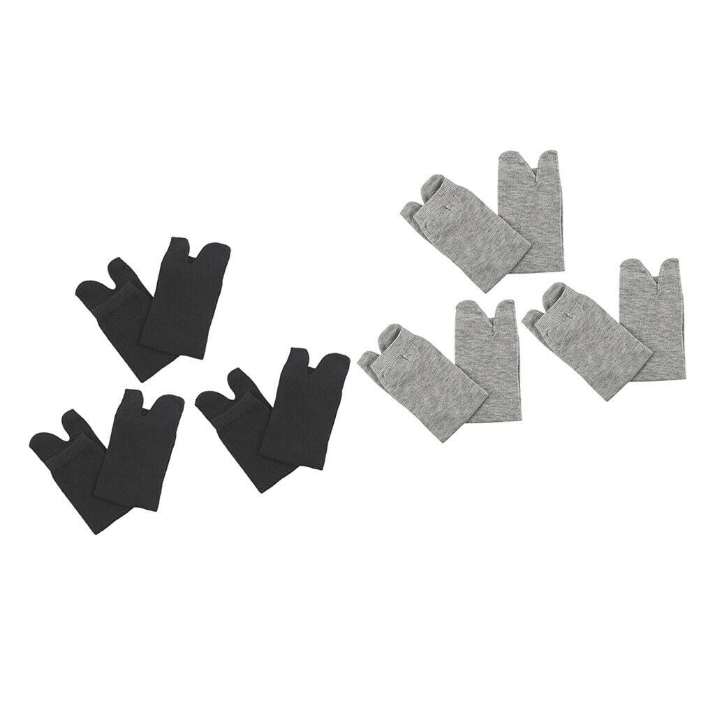 6 Pairs Elastic 2 Toe Socks Japanese Tabi Toe Socks Breathable Gray+Blac