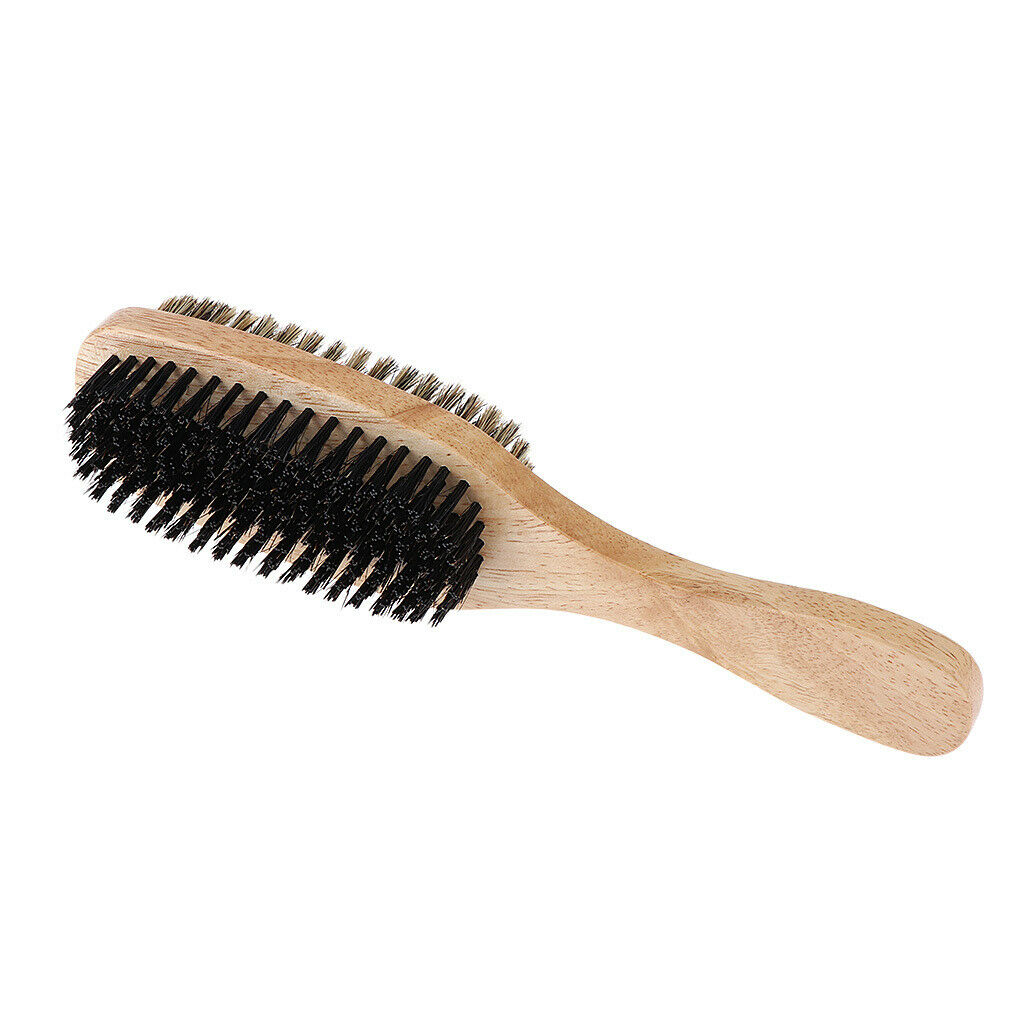 3Pcs Men 2-side Wave Hair Bristle Beard Mustache Brush w/ Wood Handle X+M+L