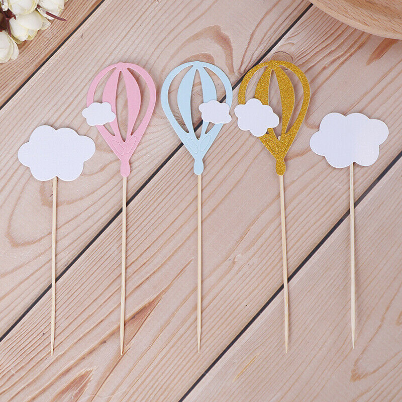 20x White Cloud Hot Air Balloon Cake Cuxake Toppers Party Food Fruit Picks CBDD