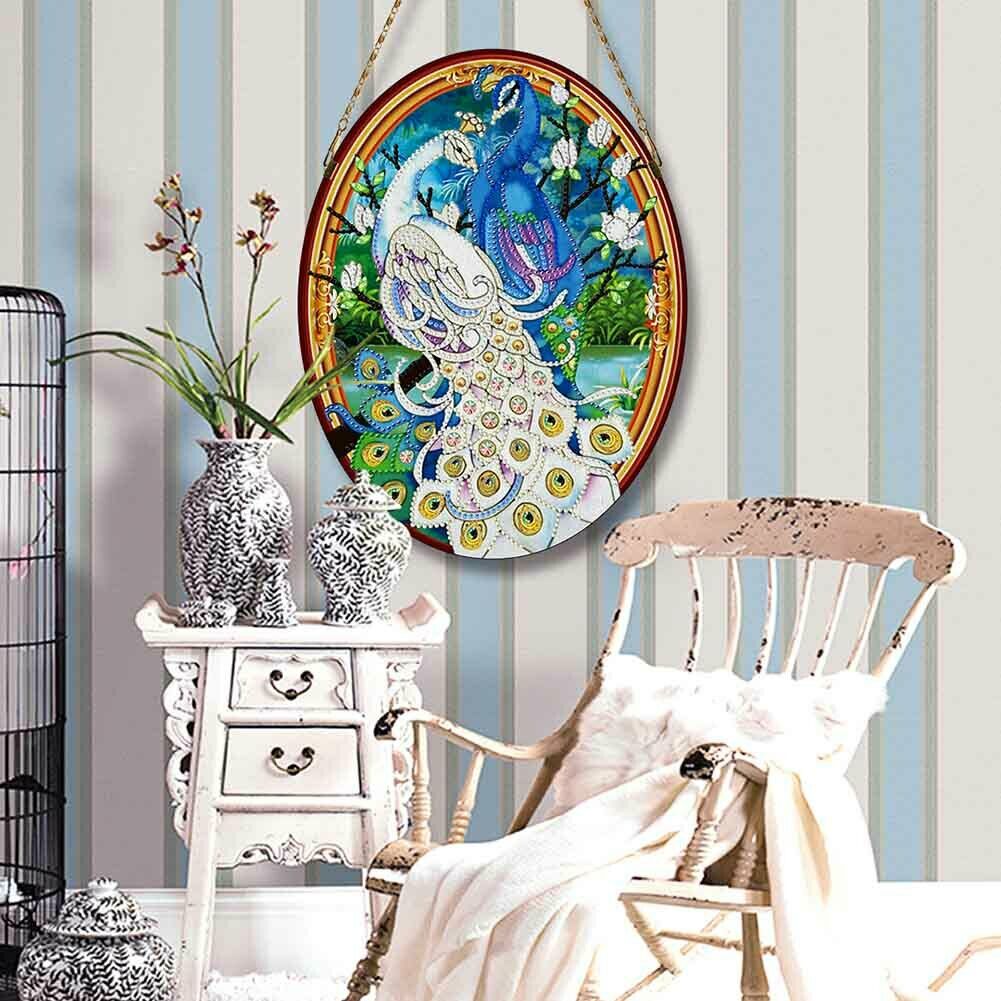 5D DIY Special Shape Diamond Painting Peafowl Leather Mural Wall Decoration @