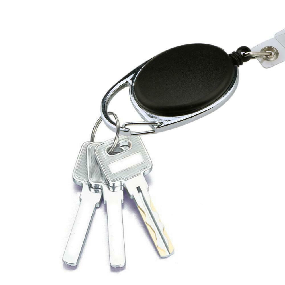 2X Black Retractable Pull Key Ring Chain Reel ID Lanyard Name Tag Card Hold @