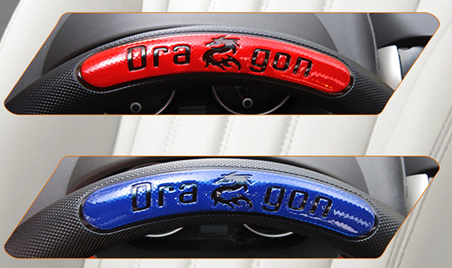 38 cm Black Leather Texture Blue Dragon Word Design Stylish Steering Wheel Cover