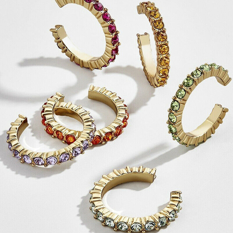 6Pcs Fashion Ear Cuff Set Earring Women Colorful Crysatl Cartilage Ear Clip Kt