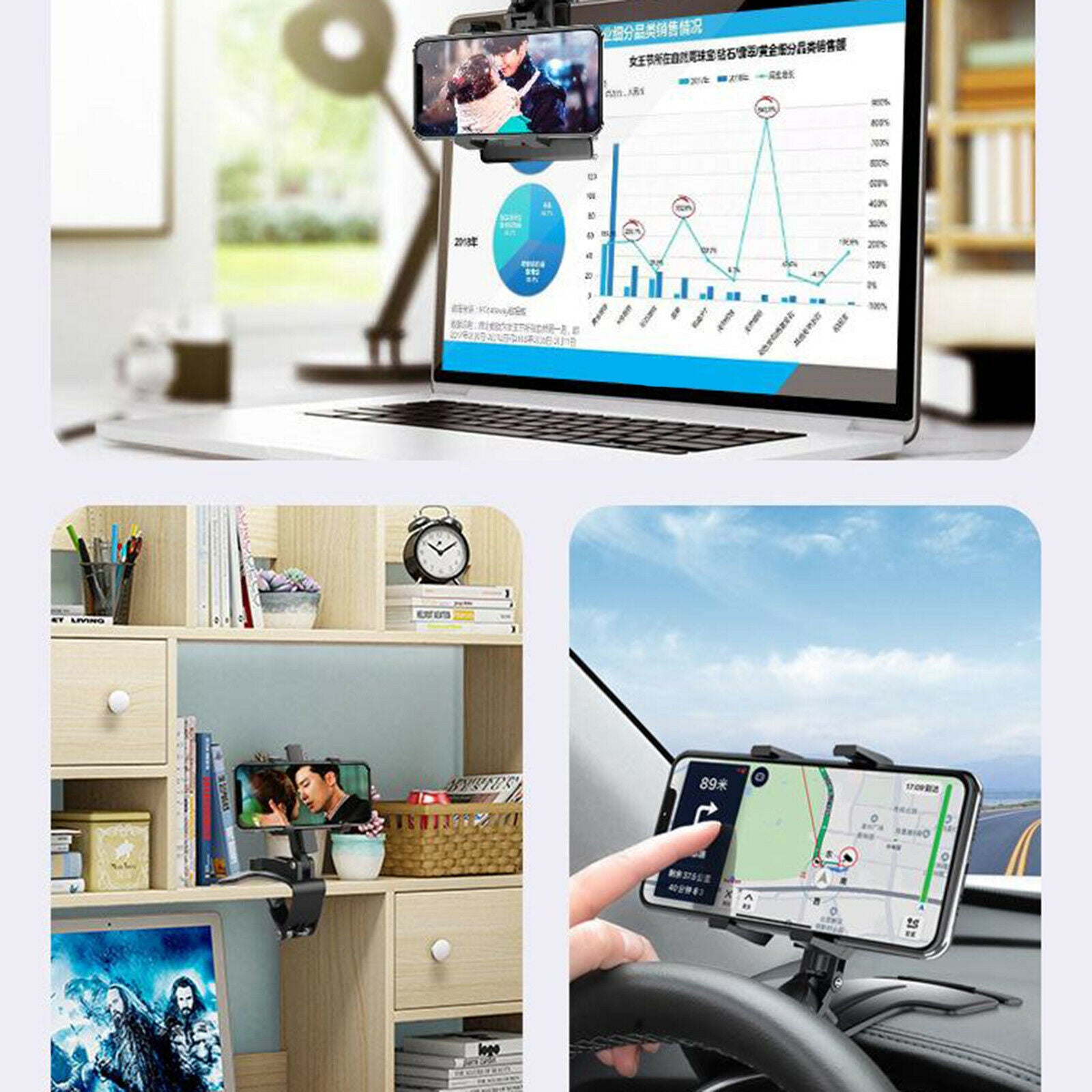 Black 360° Auto Car Mobile Phone Holder Stand Bracket One-Hand Control