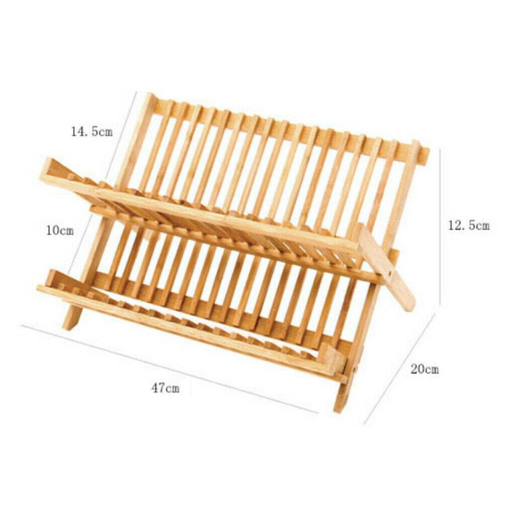 Wooden Dish Rack 2-Tier Collapsible Drainer Folding Dish Drying Rack for Home