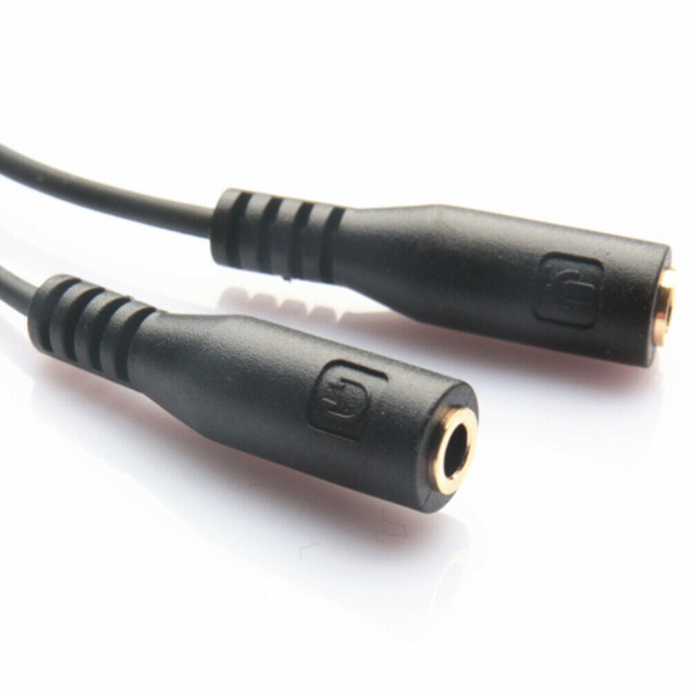 3.5mm Female to 2 Male Y Splitter Aux Audio Cable PC Headphone Earphone Mic Jack