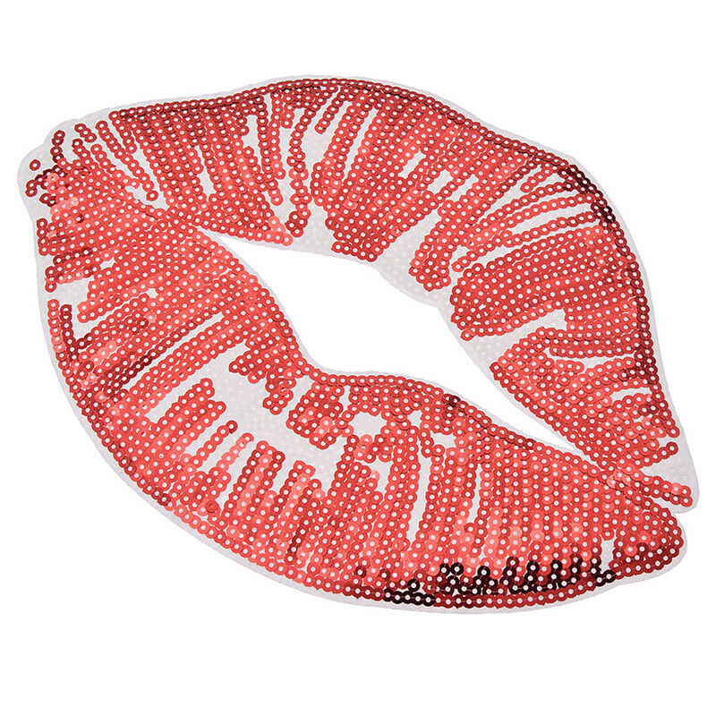 1Pc Large Sequins Red Lips Embroidered Patch Applique Iron On DIY Sewing Craft