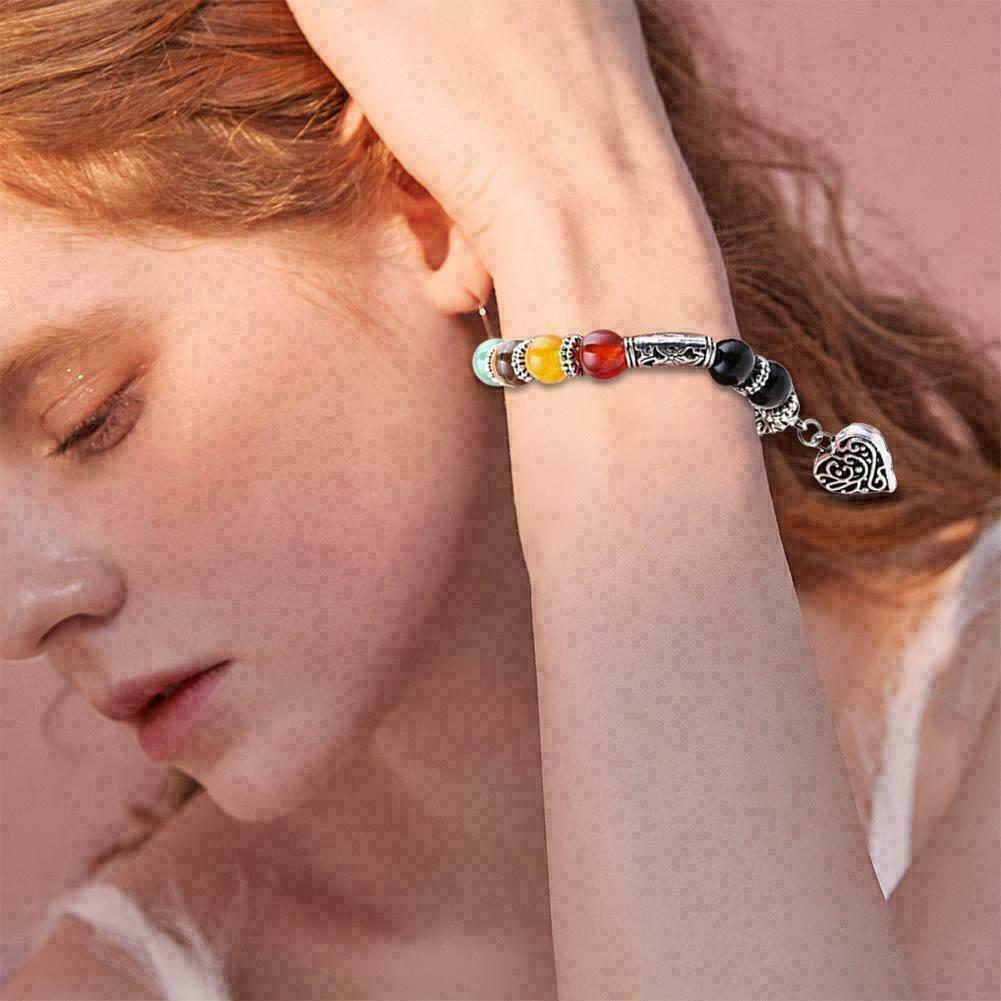 7Chakra Healing Beaded Bracelet Natural Lava Stone X0G9 Jewelry Bracelet