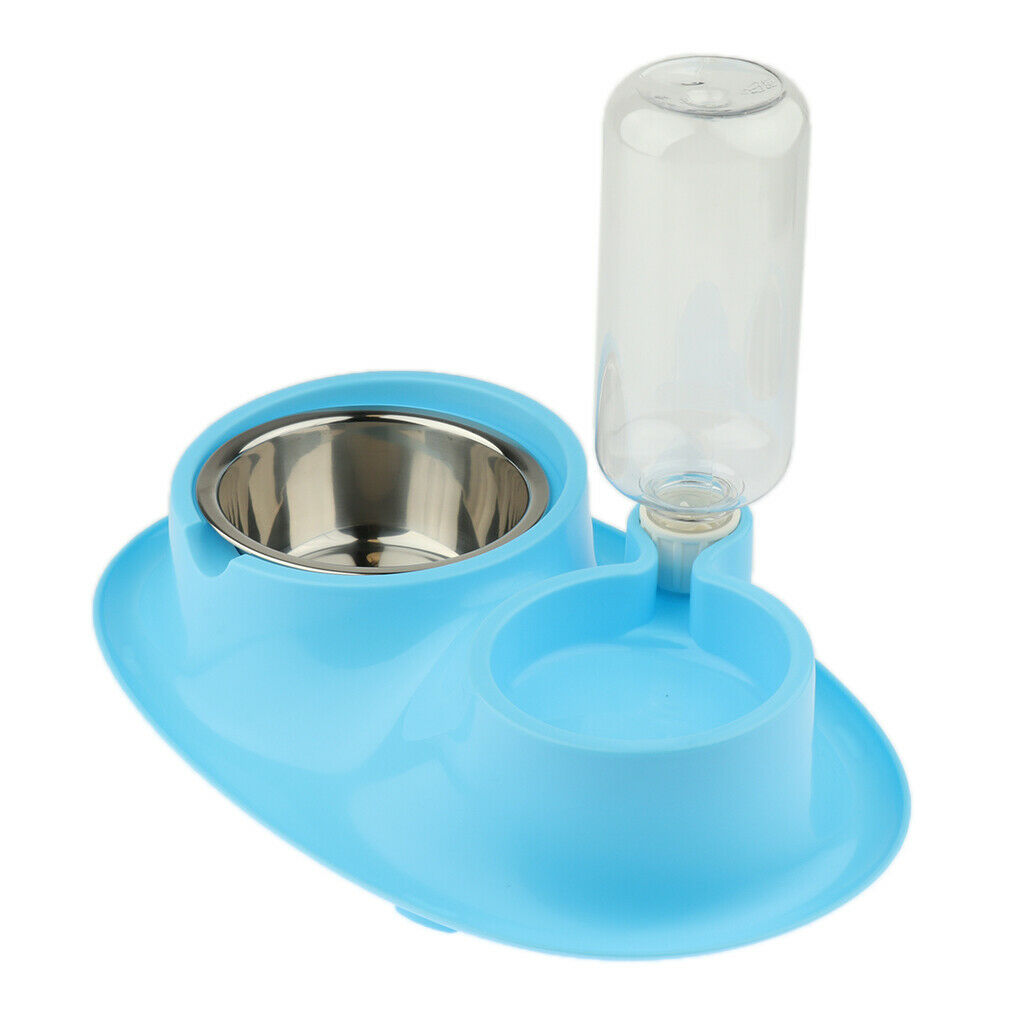 Pet cat and Dog Double Bowls Integrated Automatic Hydrating Food Bowl Blue
