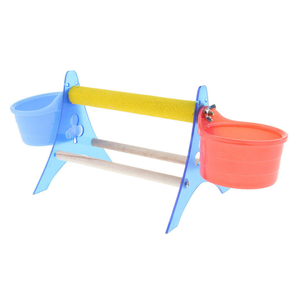 Pet Bird Parrot Table Perch with Cup for Watering & Feeding Small