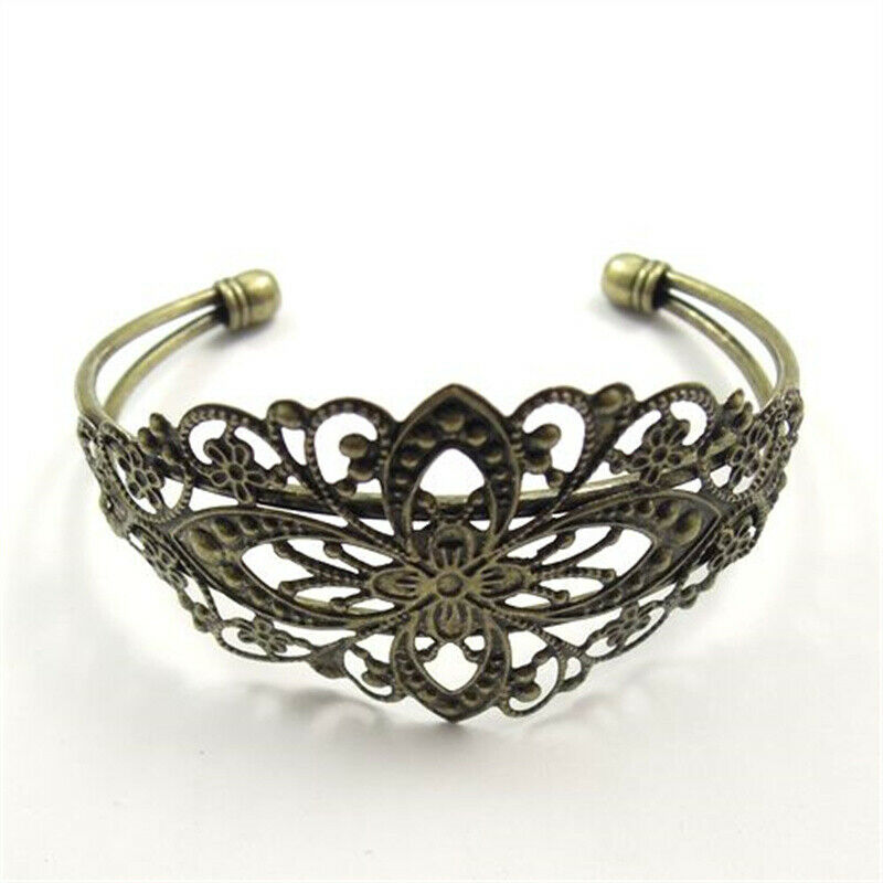 2 pcs Antiqued Bronze Brass Cuff Bangle Floral Bracelet Jewelry For Women Ladies