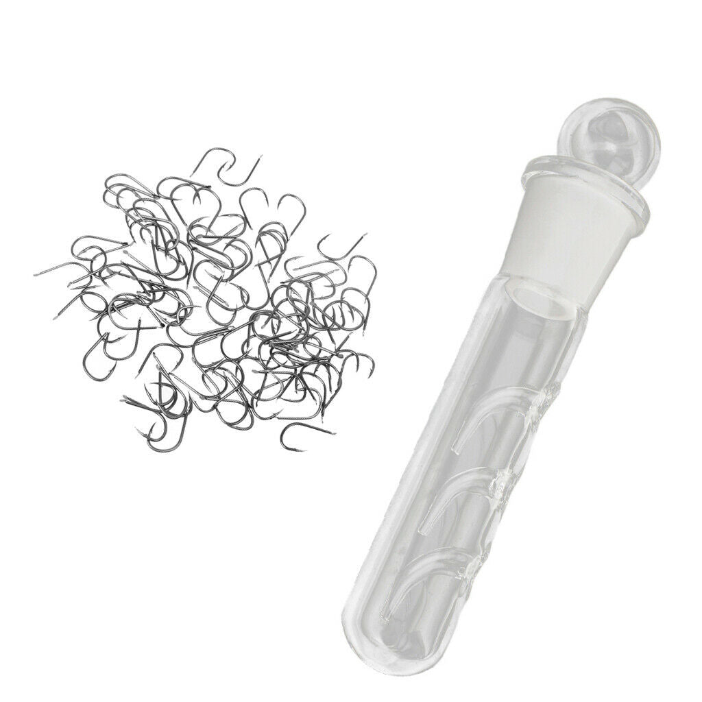 70 Pcs Fishing Hooks & 1 Pcs Clear Glass Planaria Trap Flat Worms and Leeches