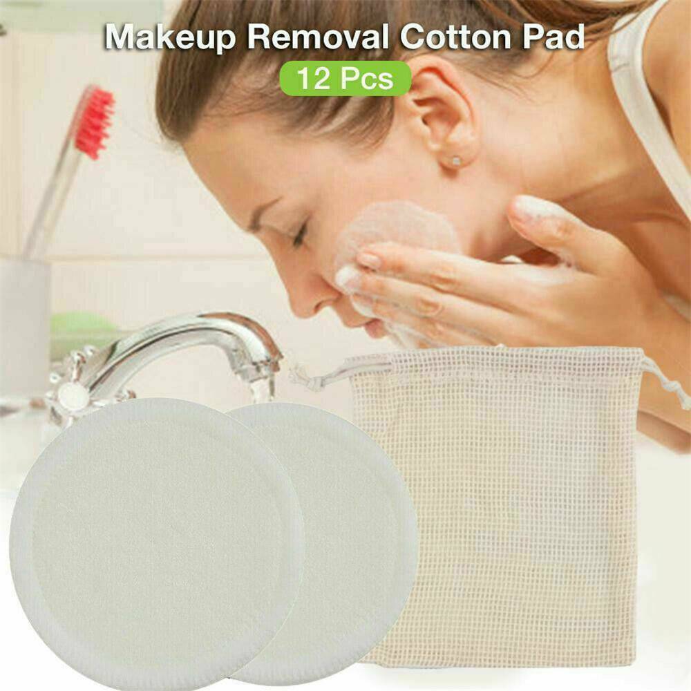 12X Reusable Face Cleansing Pad Bamboo Cotton Makeup Remover Pads Face Wipes Kit