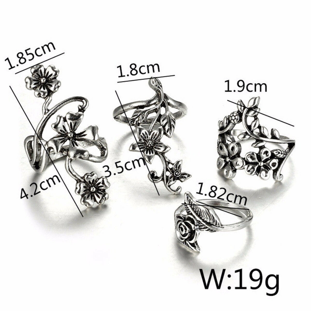 4Pcs/Set Retro Flower Leaves Midi Finger Knuckle Rings Boho Fashion Jewelry Gift