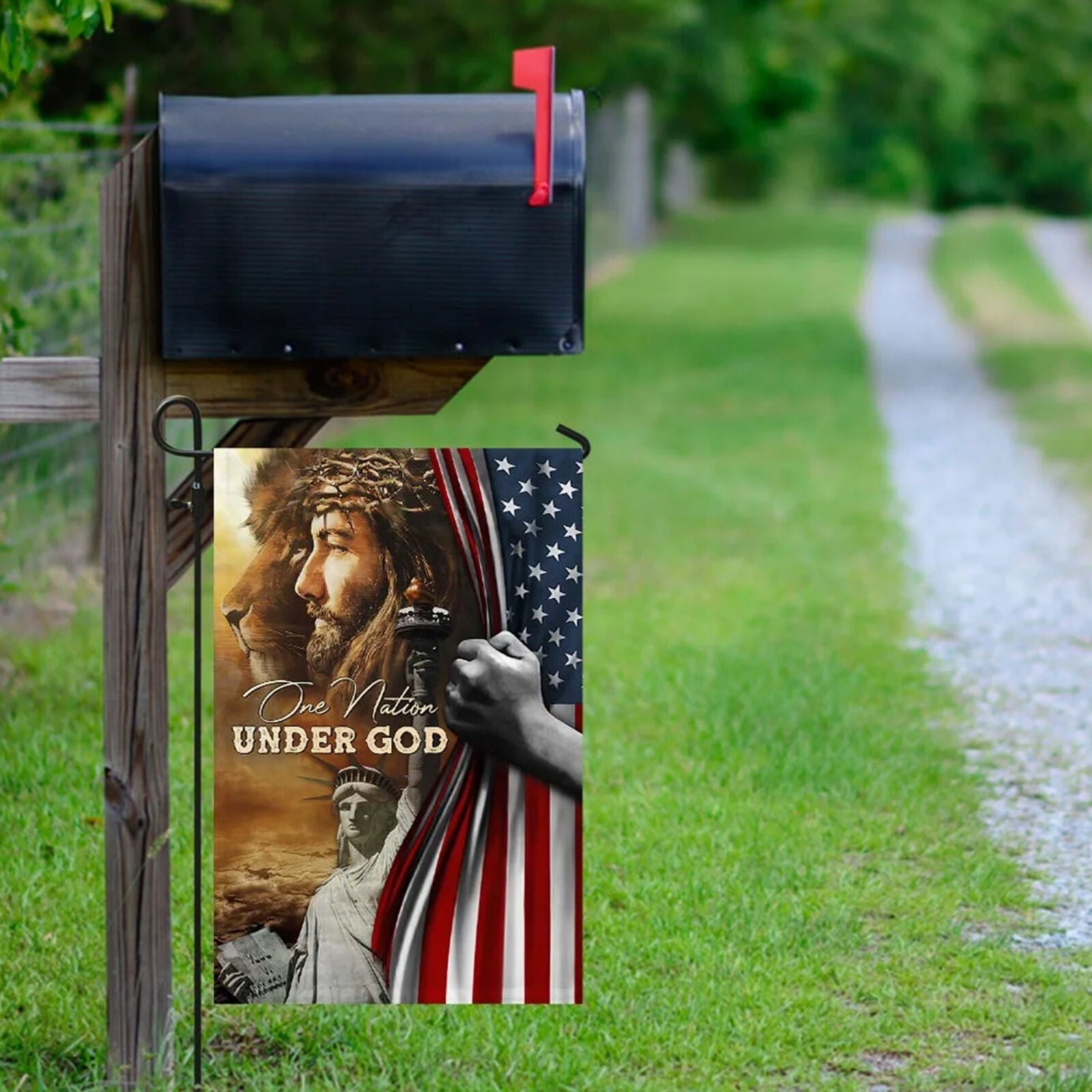 One Nation Under God Jesus Lion American Decoration House And Garden Flag