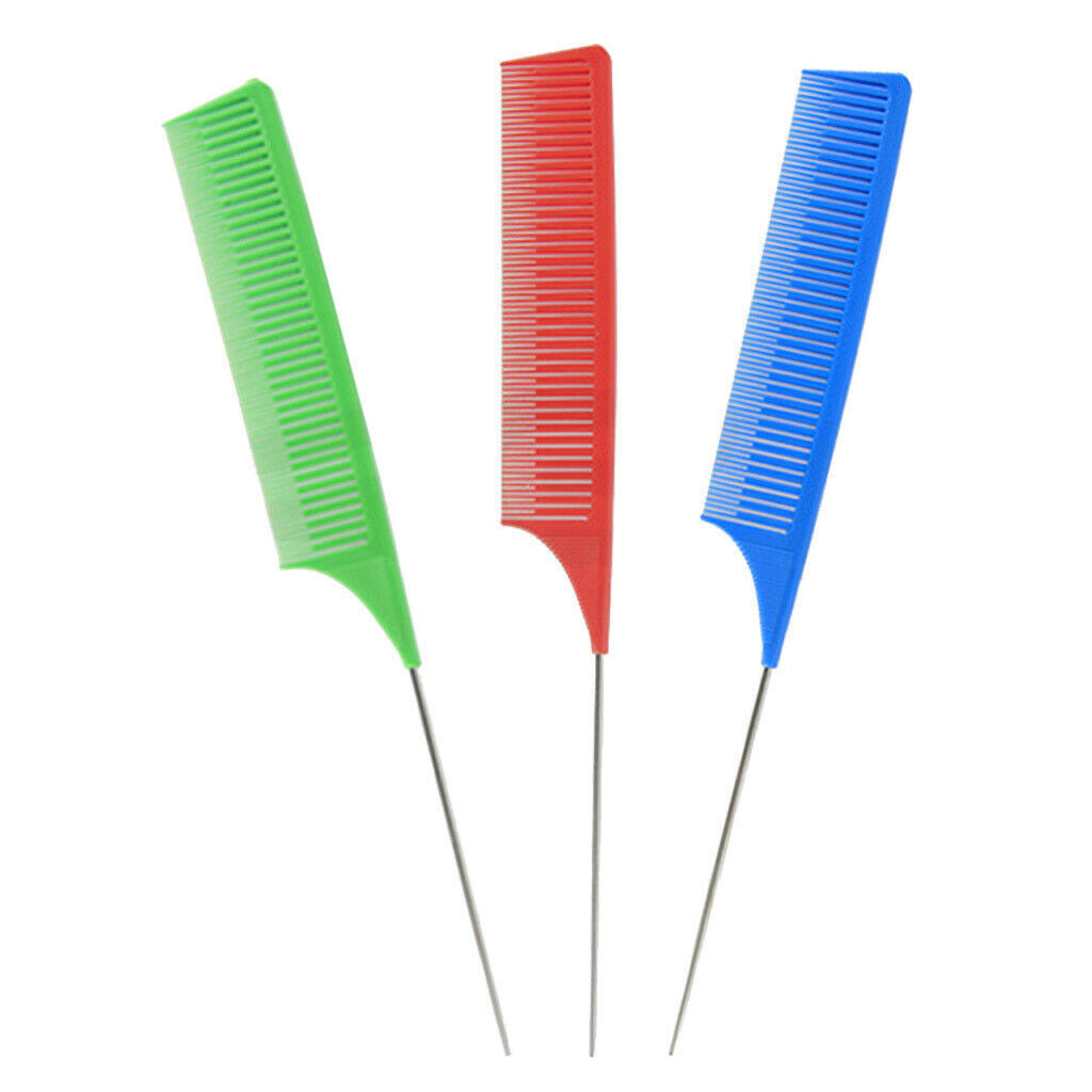 3Pcs Plastic Red Fine Weave Highlighting Foiling Hair Combs Salon Combs