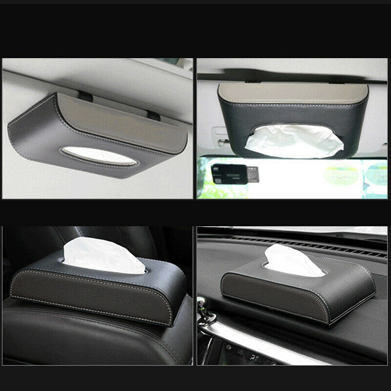 Cars Sun Visor PU Leather Tissue Box with Clip Holders Paper Napkin Accessories