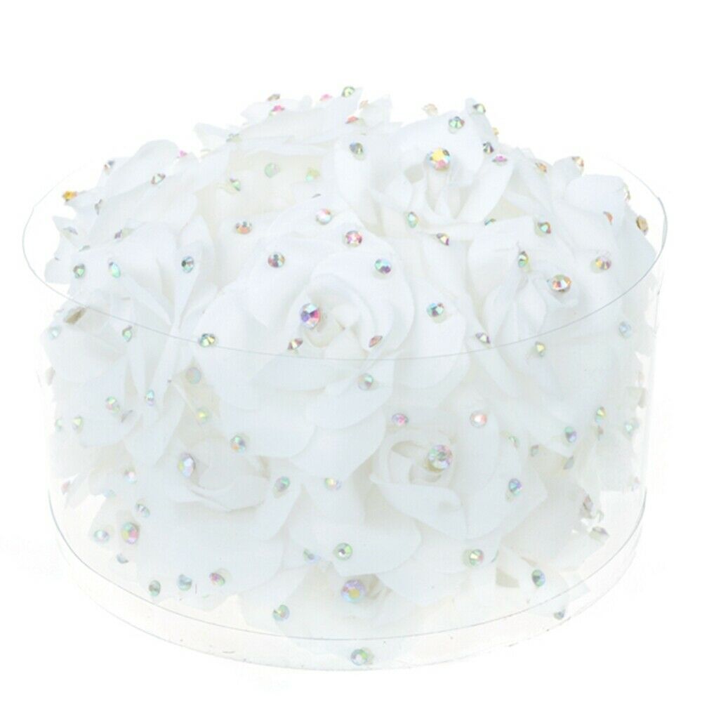 Women Hair Clips 10pcs White Rose Cloth Crystal U-shaped Hair Pin Barrette Party