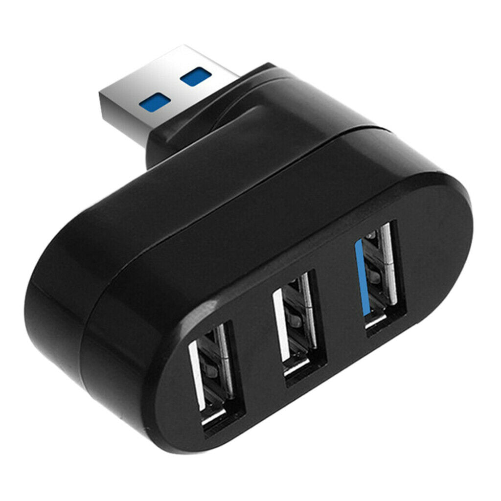 2X 180 Degree Rotatable 3 Ports HUB USB 3.0 + 2 USB 2.0 Adapter Splitter Black