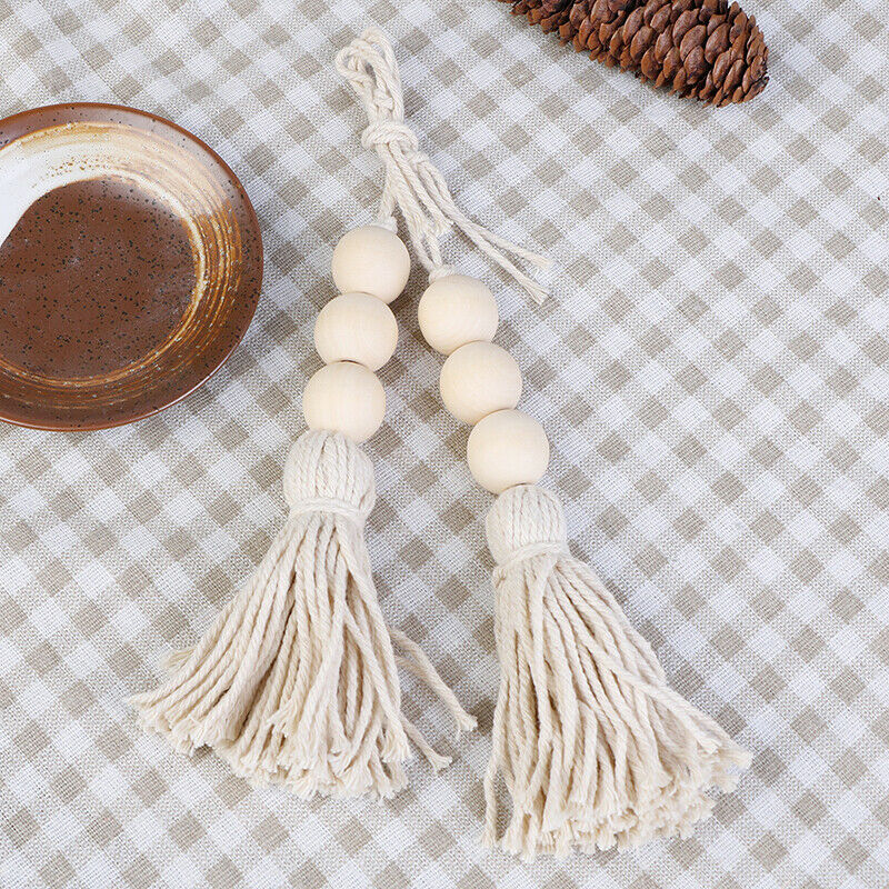 2Pcs Tassle Farmhouse Beads Natural Wood Bead Garland Rustic Wedding Orna.l8