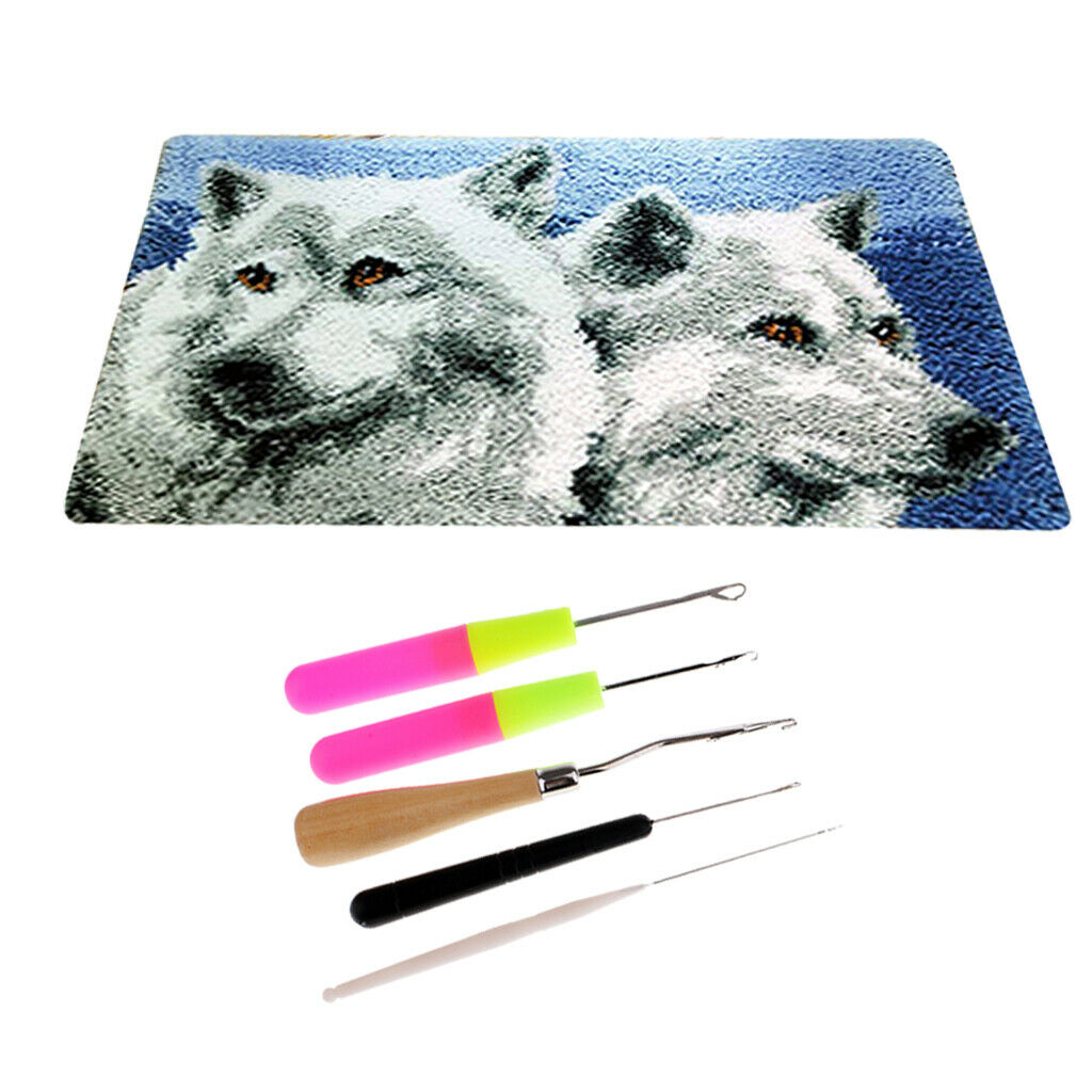 DIY Latch Hook Kit Rug Making Crafts for Kids/Adults 20 inch X 15 inch Wolf with