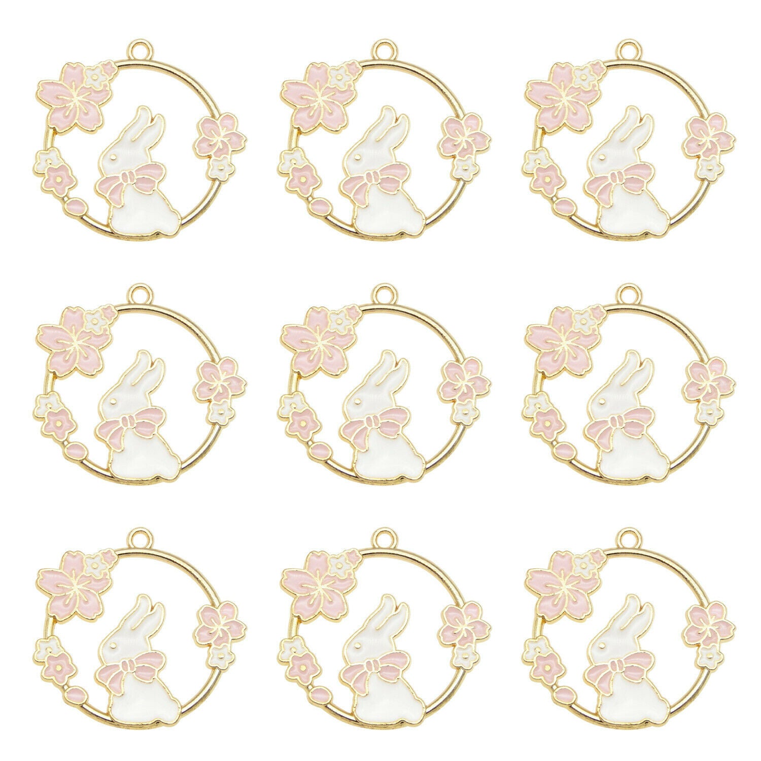 8PCS Enamel 31x30mm Hollow Rabbit Animal Pendant Charms Jewelry DIY Findings