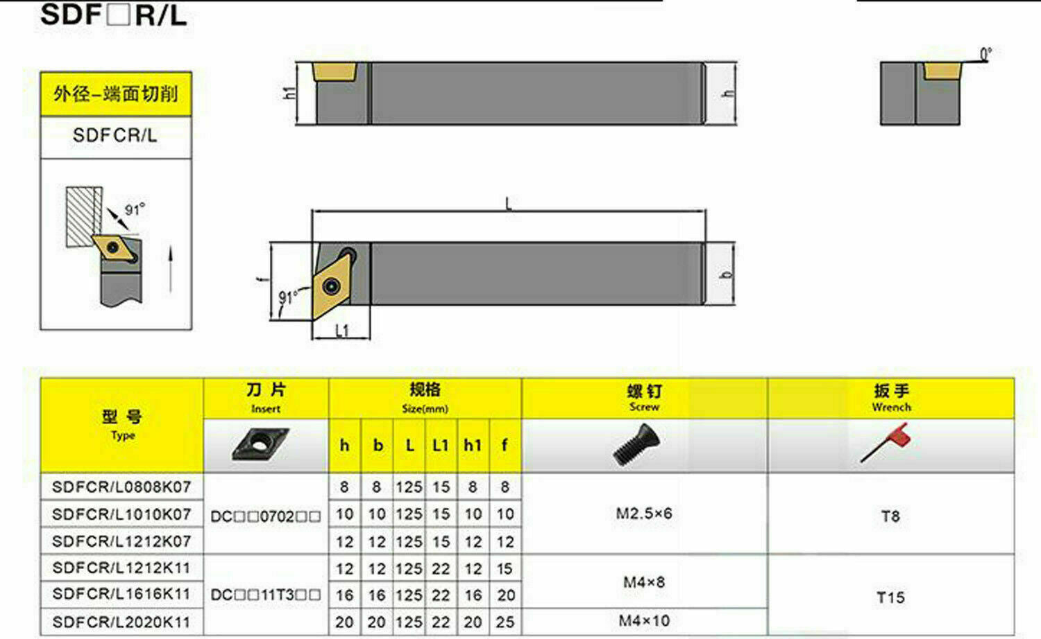 91° SDFCR2020K11 CNC Lathe Cutting Boring Cutter External Turning Tool Holder