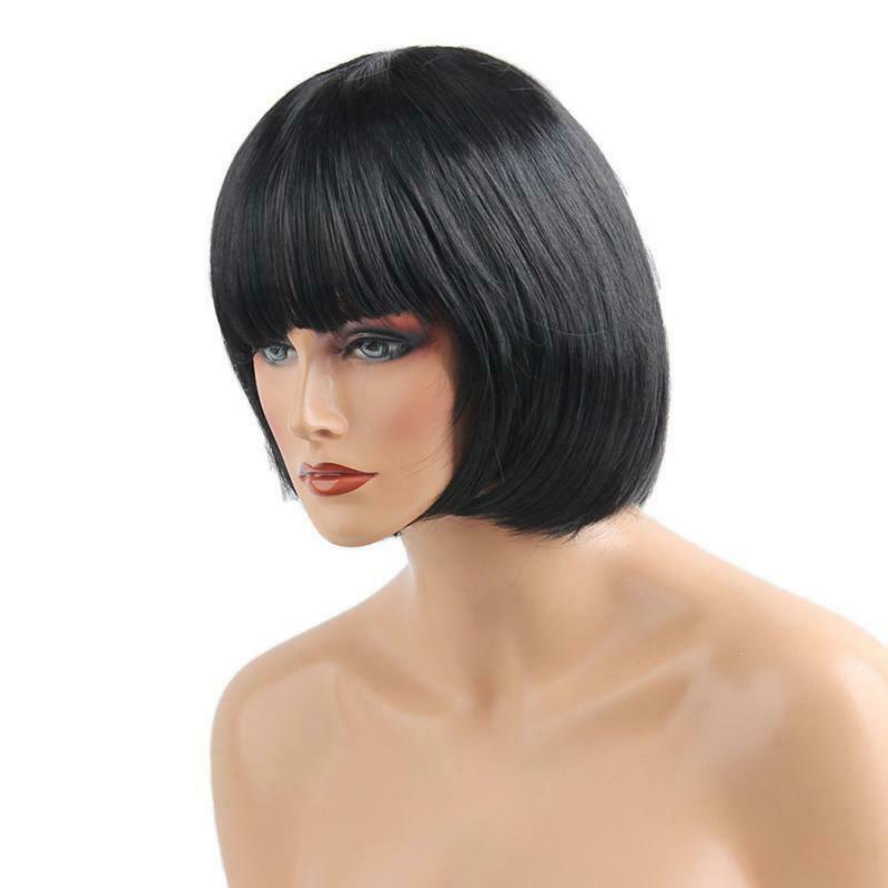 Synthetic Wigs for Women,Natural Straight Hair Black Wig with Bangs