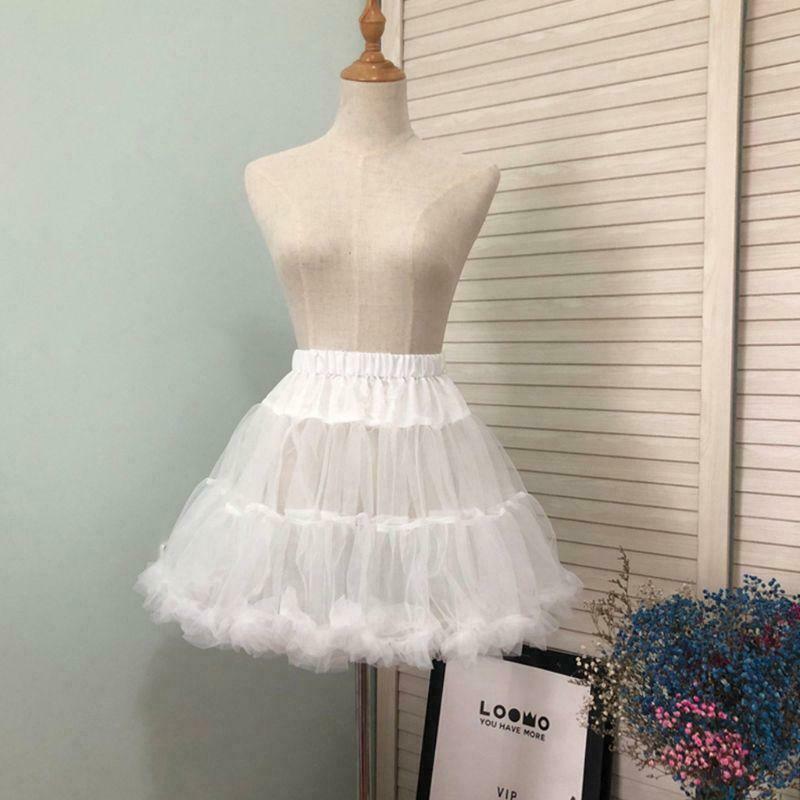 Women Girls Ruffled Short Petticoat Solid White Color Fluffy Bubble Tutu Skirt
