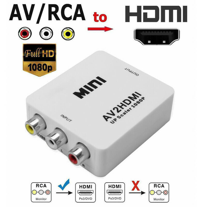 Mini AV 2 HDMI Converter to HDMI Composite CVBS RCA 1080p Adapter WITH Cable