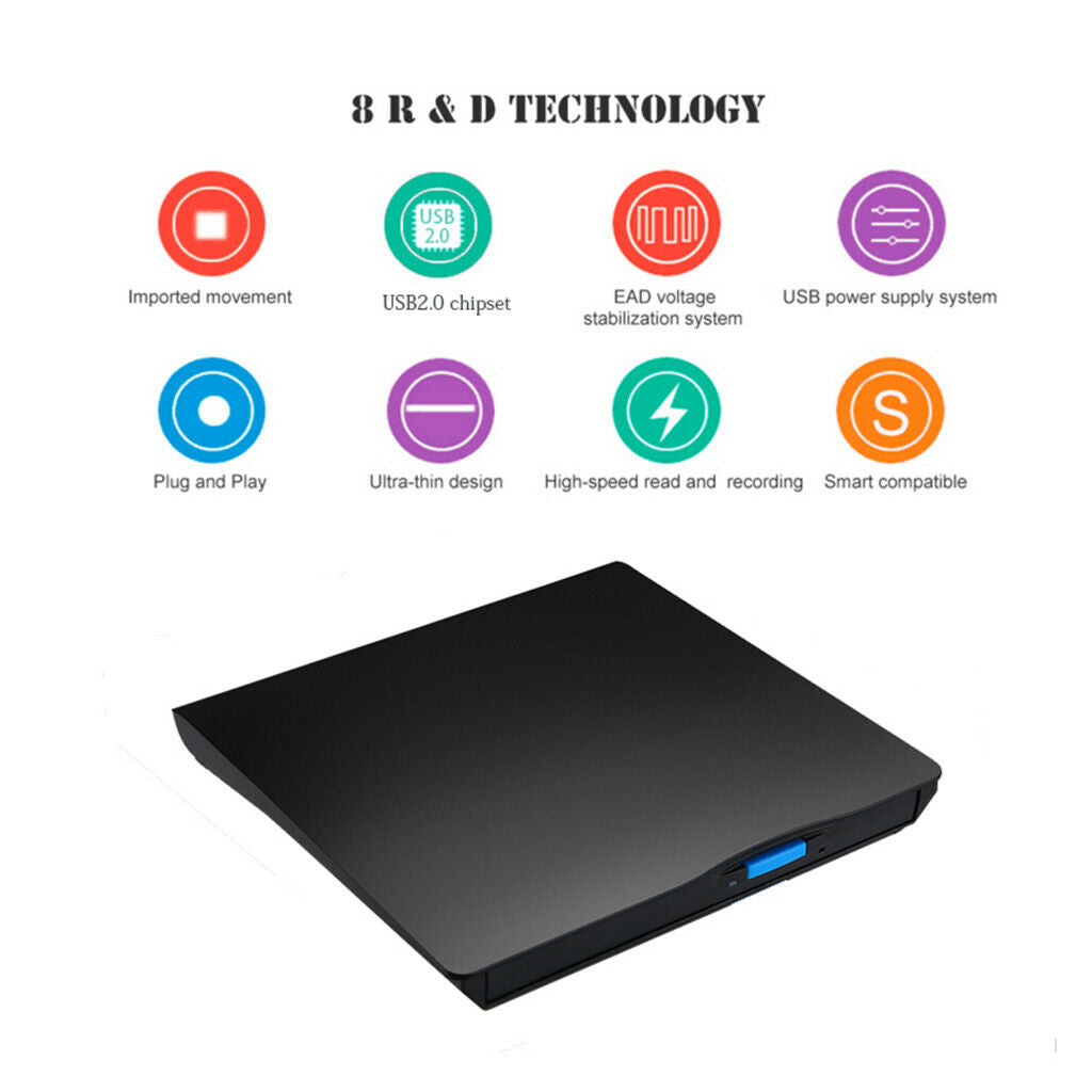 External USB 2.0 DVD-RW Burner Writer CD Player For Laptop Desktop PC Black