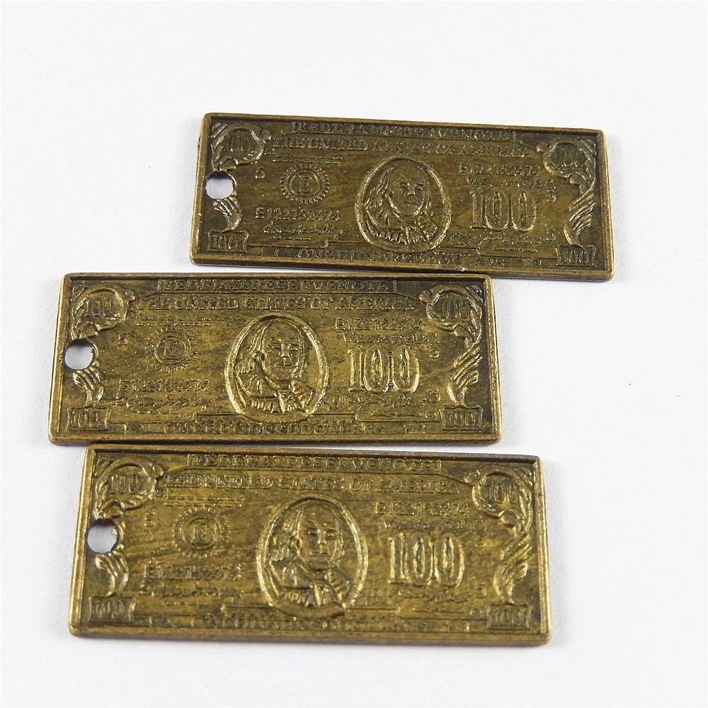 10 pcs Antiqued Bronze Banknote Alloy Charm Pendant Jewelry DIY Craft 42*18*1mm
