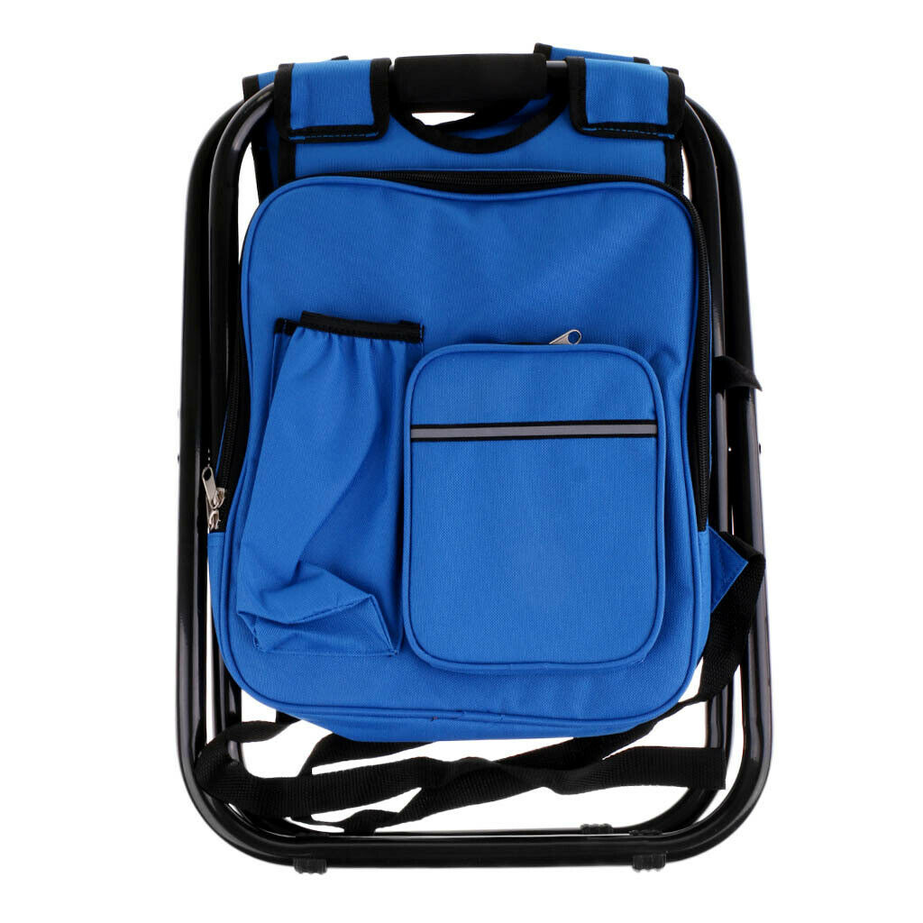 Foldable Backpack Chair Portable Camping Stool with Cooler Bag blue