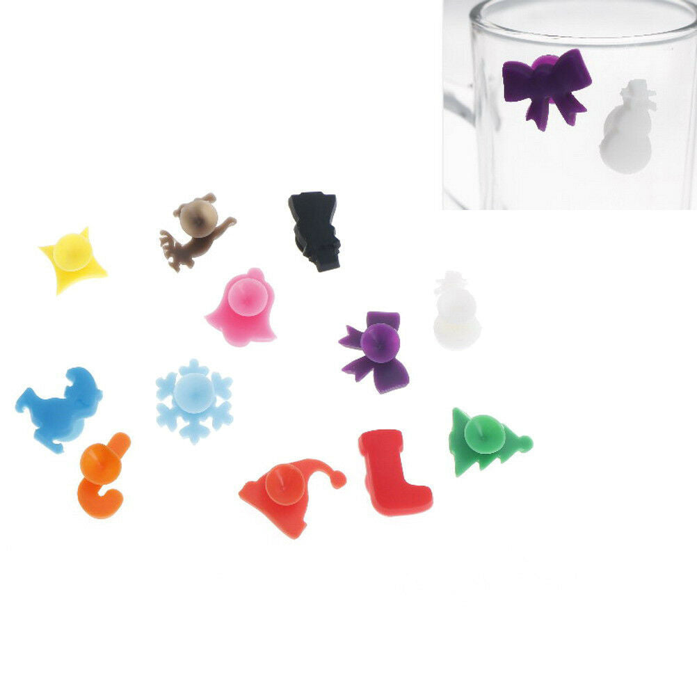 12X Christmas Decor Silicone Suction Cup Wine Glass Recognizer Label Mark.l8
