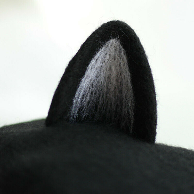 Lady Beret Cap Painter Hat Lolita Wool Blend Black Cat Ear Beanie Thermal Winter