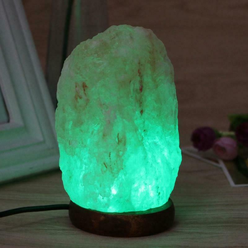 Hand Carved USB Wooden Base Himalayan Rock Salt Lamp Air Purifier Night Lights