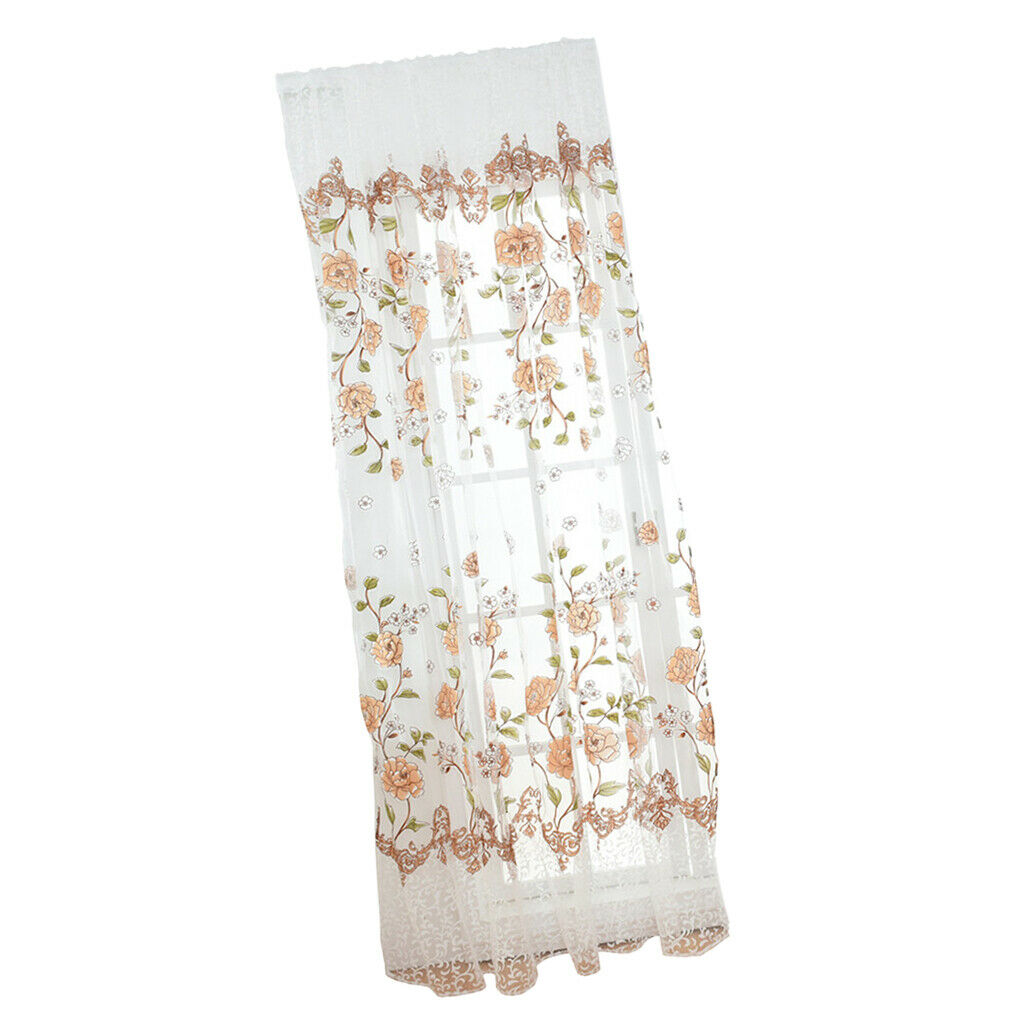 Offset Printed Voile Slot Top Panel Tulle Window Blinds Yellow-100x270cm