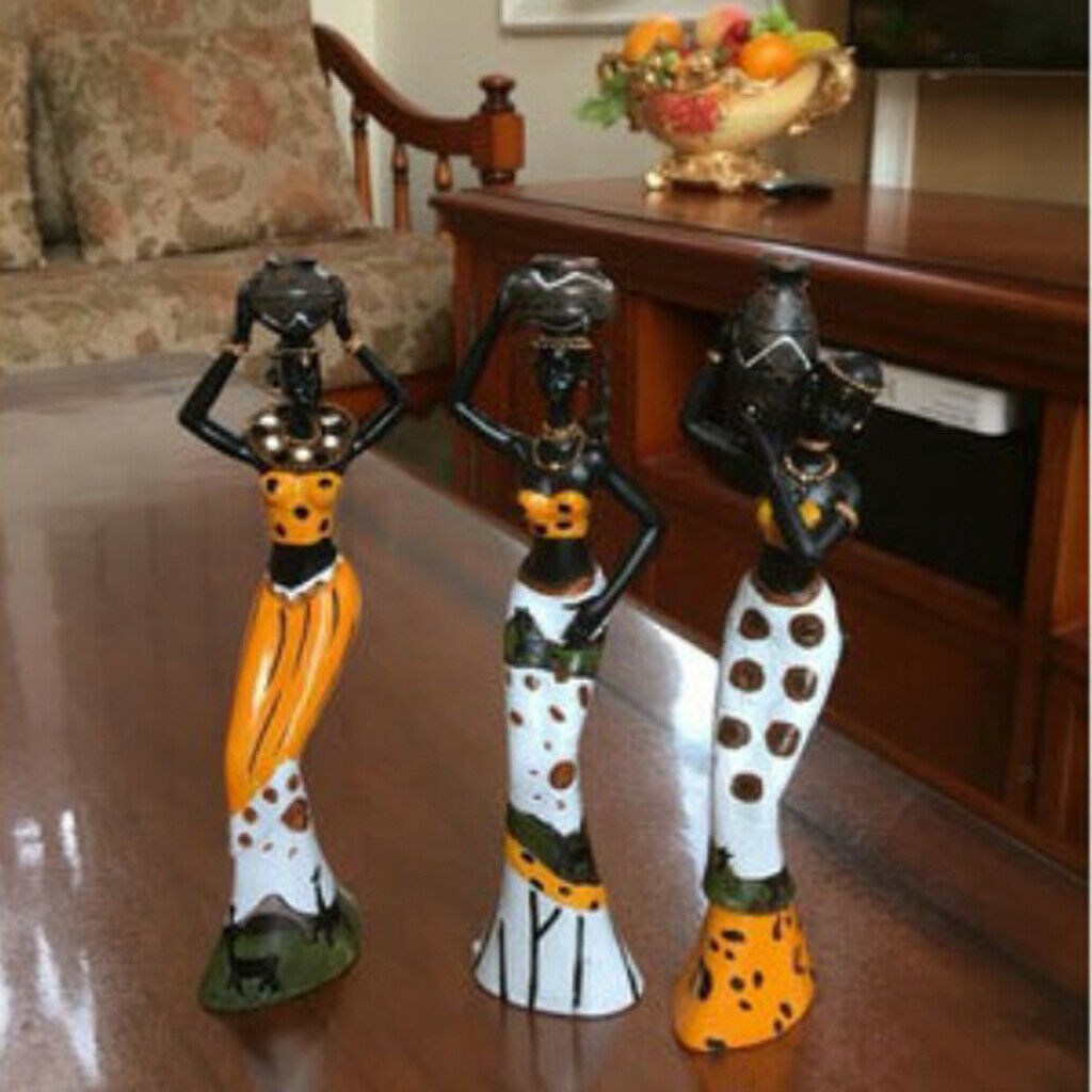Exquisite African Women Girls Statues Great Gifts f/ Office Desktop Yellow