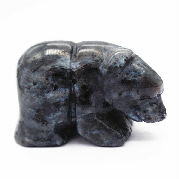 48x30x23mm Natural Black Labradorite Carved Bear Decoration Statue Decor HH7726
