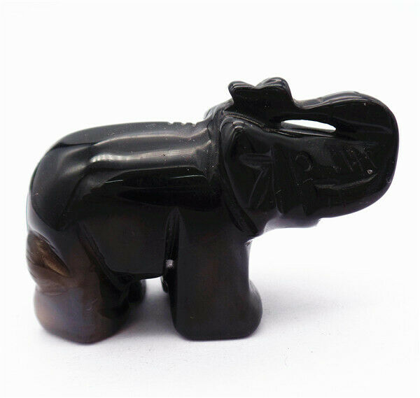 50x32x19mm Black Agate Carved Elephant Decoration Statue Stone Home Decor HH7961