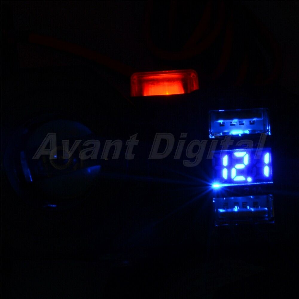 12V/24V Dual USB Charger Motorcycle Cigarette Lighter LED Voltmeter Waterproof