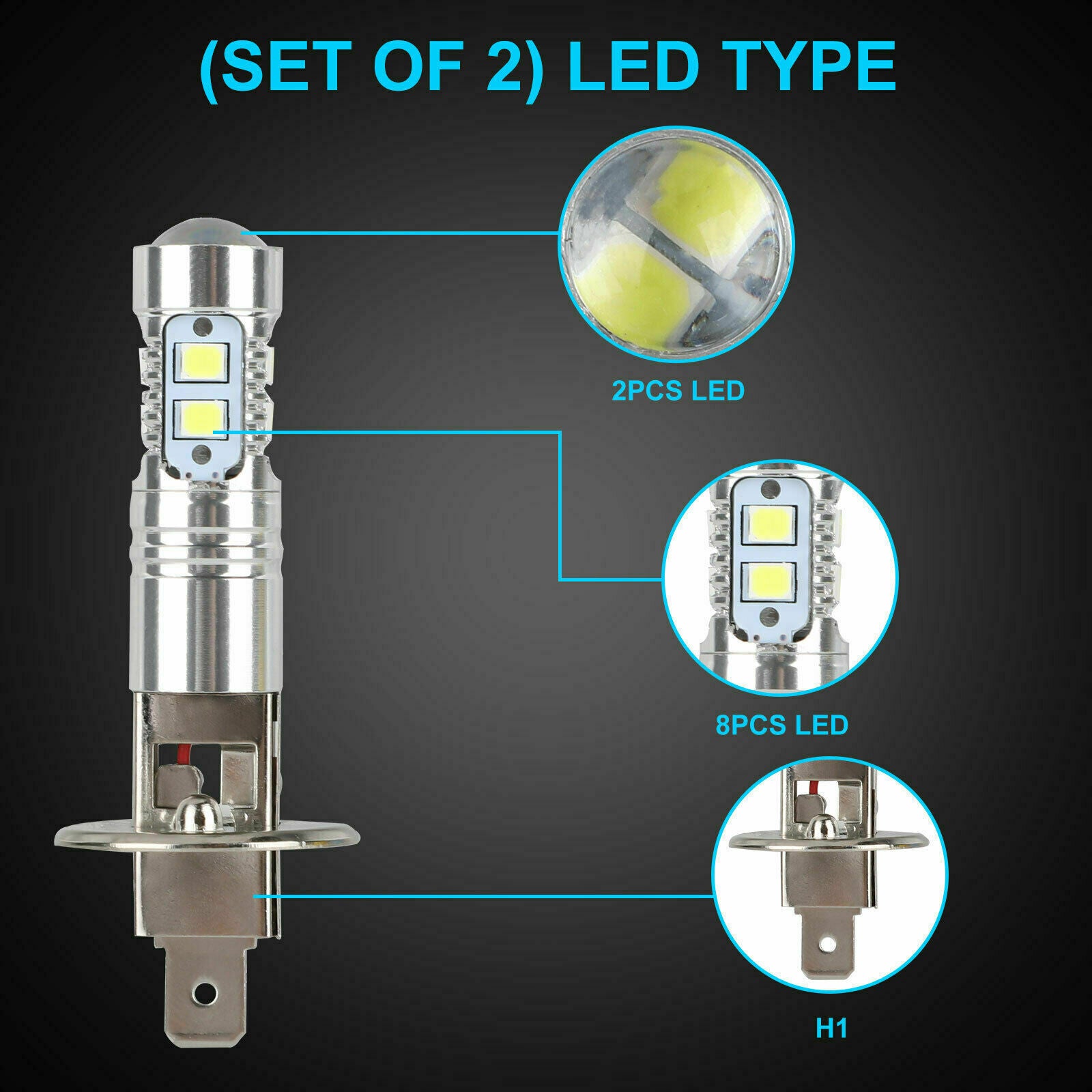 2Pcs MINI H1 LED Headlight Bulbs Conversion Kit 1800LM 6000K Hi/Lo Beam Lamp