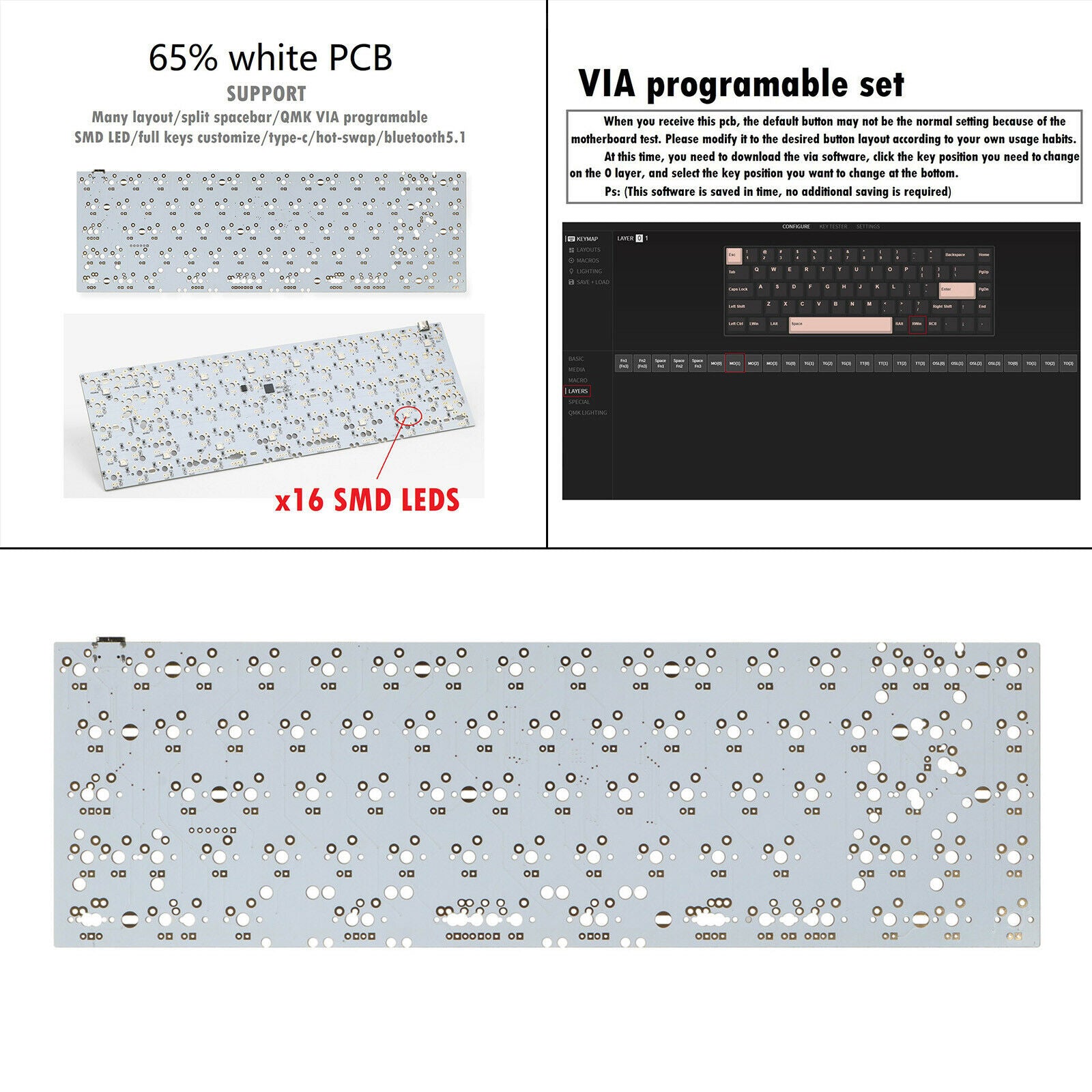 Customized XD68V3.0 65% PCB Circuit Board RGB Backlight Hot-swappable Stock