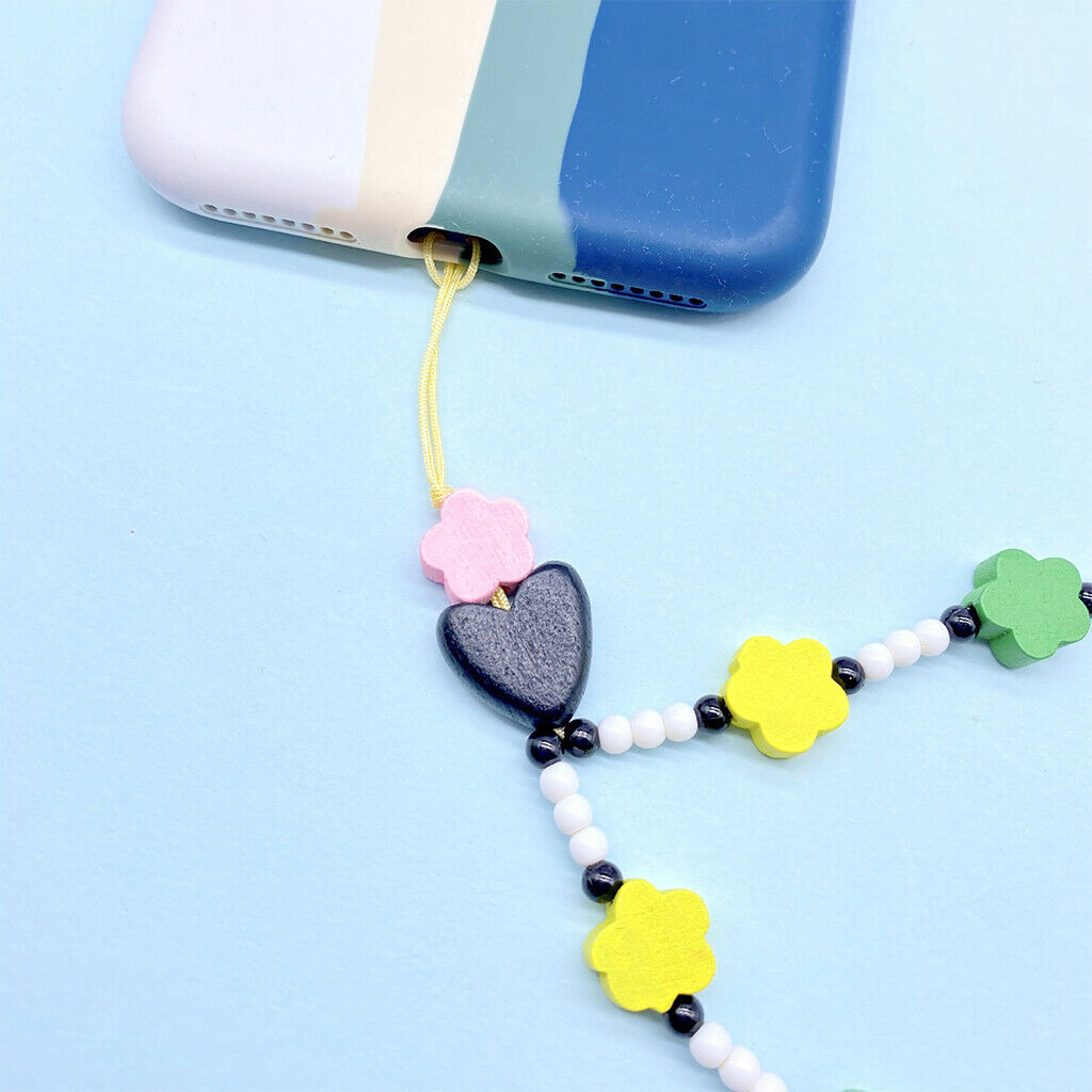 Flower Beaded Phone Lanyard Chain DIY Beads Charms Key Chain for Girls