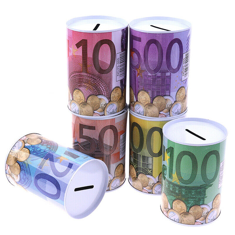 1pc Euro Dollar Money Box Safe Cylinder Piggy Bank Banks For Coins Deposit B Lt